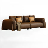 Brown Leather Dark Wood Frame Sofa for Living Room Image - 3