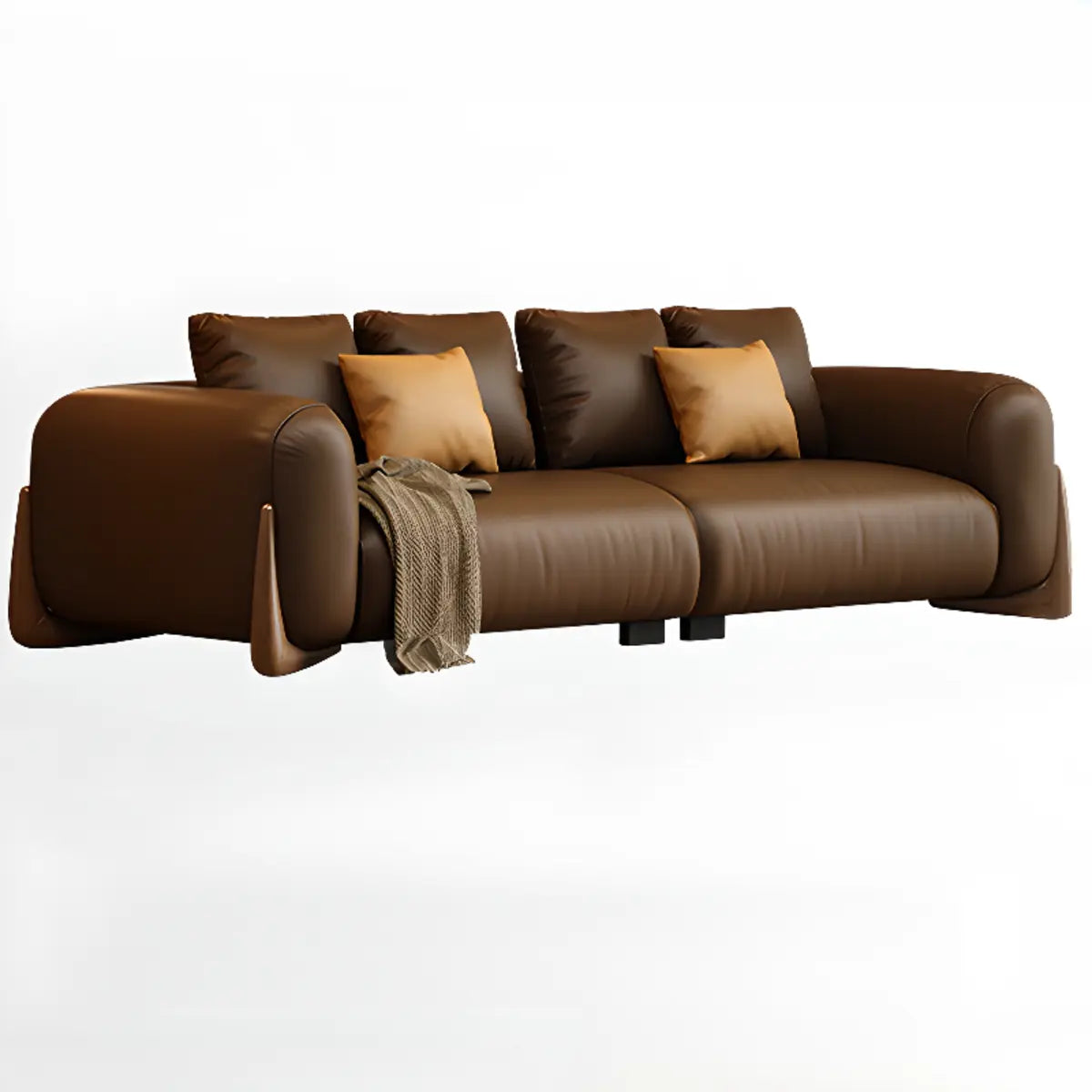 Brown Leather Dark Wood Frame Sofa for Living Room Image - 6