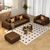 Brown Leather Dark Wood Frame Sofa for Living Room Image - 7