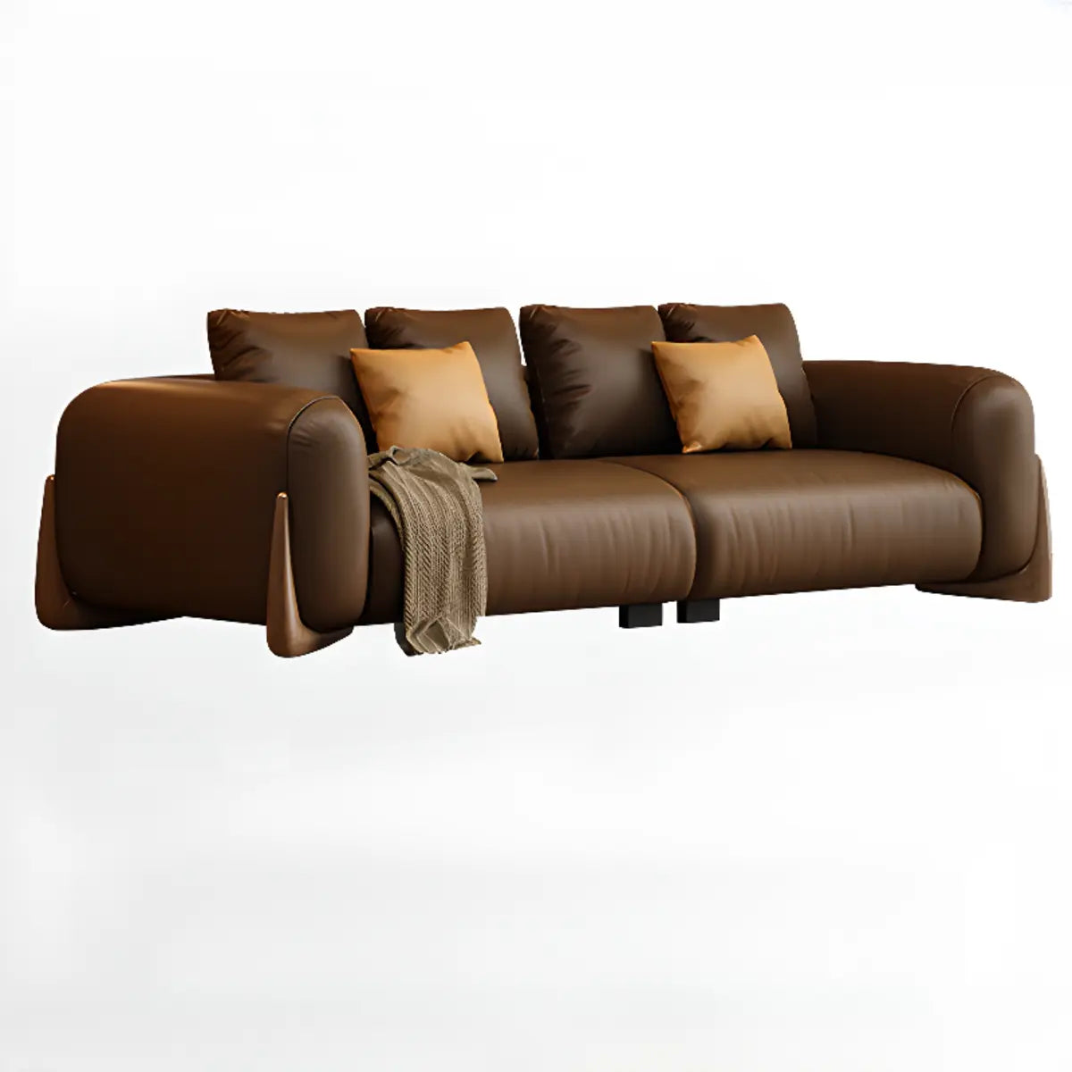 Brown Leather Dark Wood Frame Sofa for Living Room Image - 8