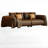 Brown Leather Dark Wood Frame Sofa for Living Room Image - 9