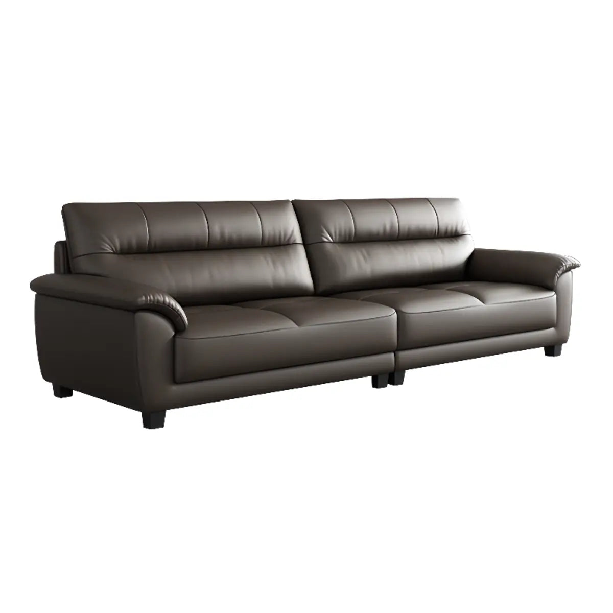 Brown Leather Light Wood Frame Reception Sofa with Arms Image - 11