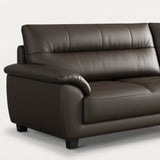 Brown Leather Light Wood Frame Reception Sofa with Arms Image - 12