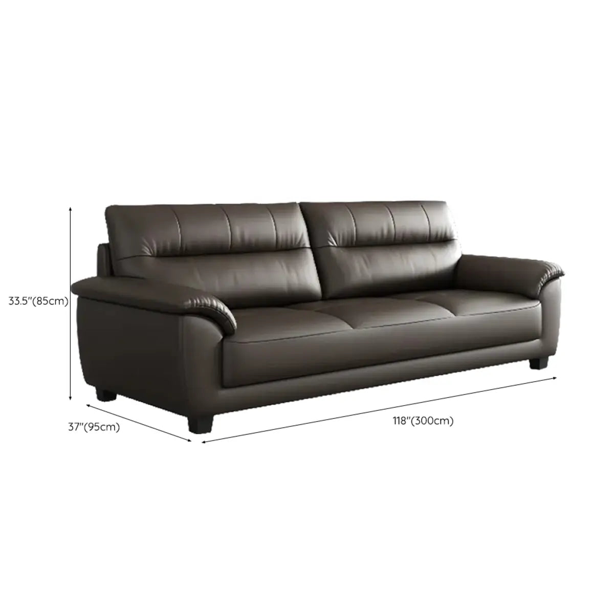 Brown Leather Light Wood Frame Reception Sofa with Arms 