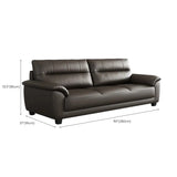 Brown Leather Light Wood Frame Reception Sofa with Arms Image - 17