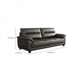 Brown Leather Light Wood Frame Reception Sofa with Arms Image - 18