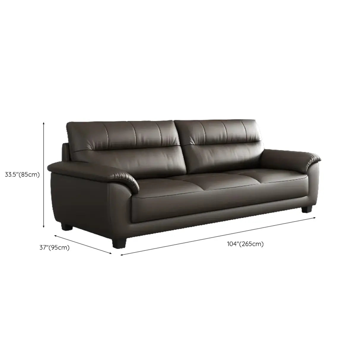 Brown Leather Light Wood Frame Reception Sofa with Arms Image - 20