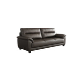 Brown Leather Light Wood Frame Reception Sofa with Arms Image - 3