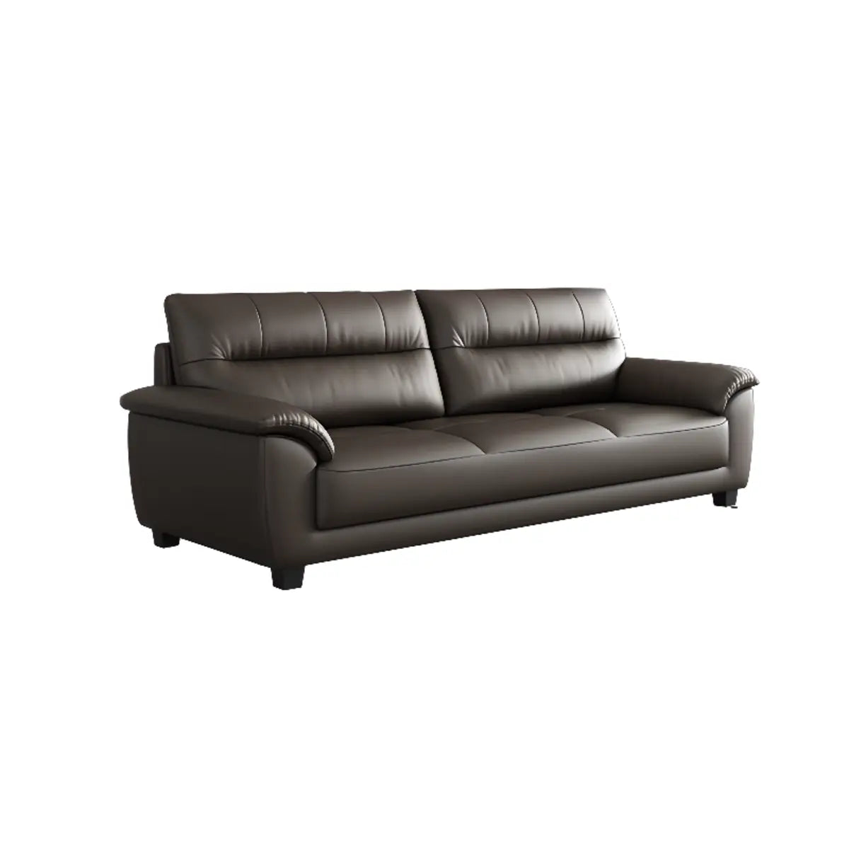 Brown Leather Light Wood Frame Reception Sofa with Arms Image - 5