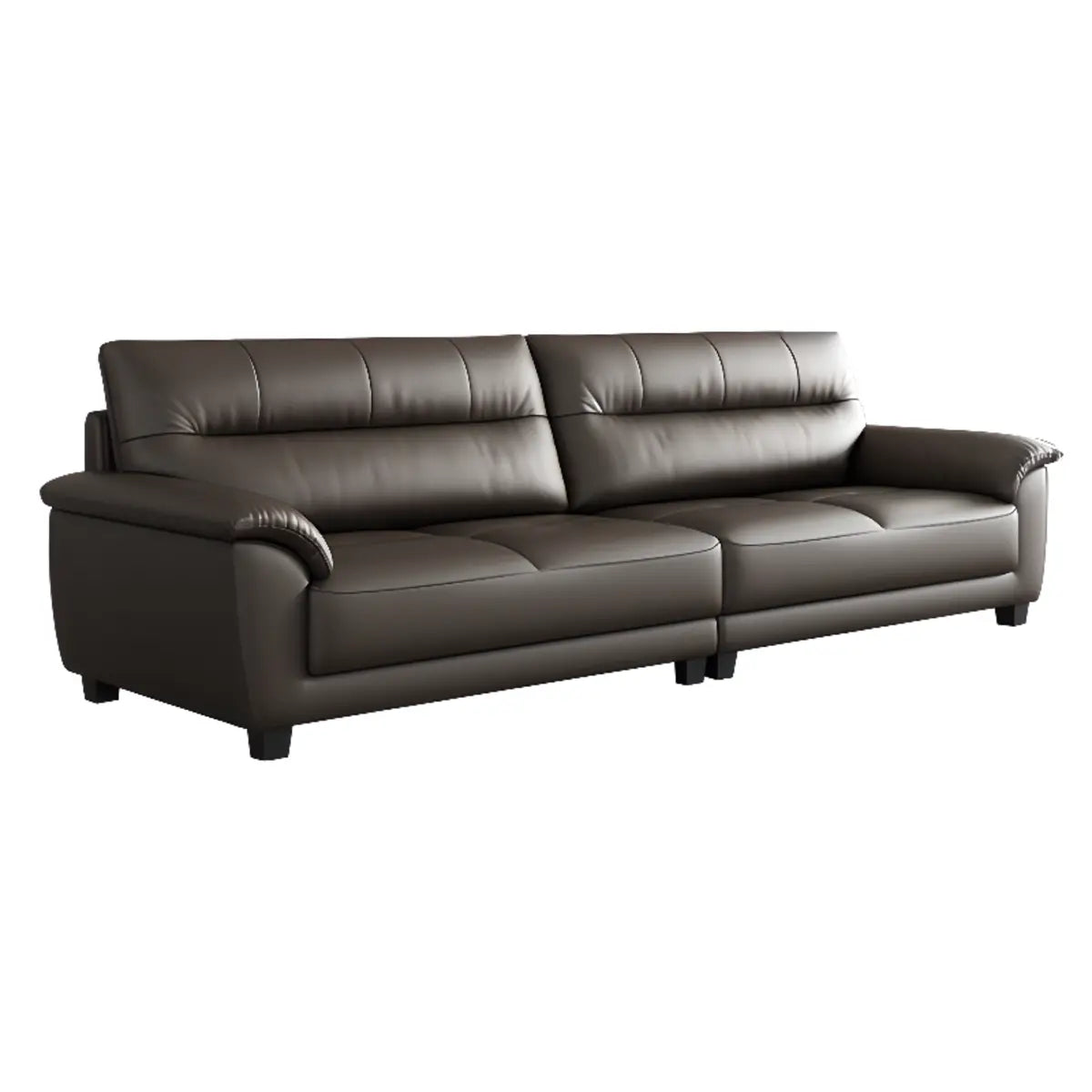 Brown Leather Light Wood Frame Reception Sofa with Arms Image - 9