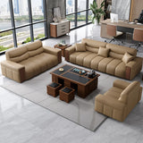 Brown Leather Lounge Reception Sofa Set with Arms Image - 1