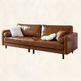 Brown Leather Square Arm Pillow Back Foam Fill Sofa Image - 2