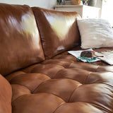 Brown Leather Square Arm Pillow Back Foam Fill Sofa Image - 5