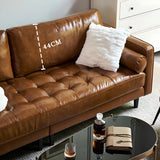 Brown Leather Square Arm Pillow Back Foam Fill Sofa Image - 7