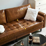 Brown Leather Square Arm Pillow Back Foam Fill Sofa Image - 8