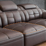 Brown Leather Wood Frame L-Shape Sectional Sofa Set Image - 10