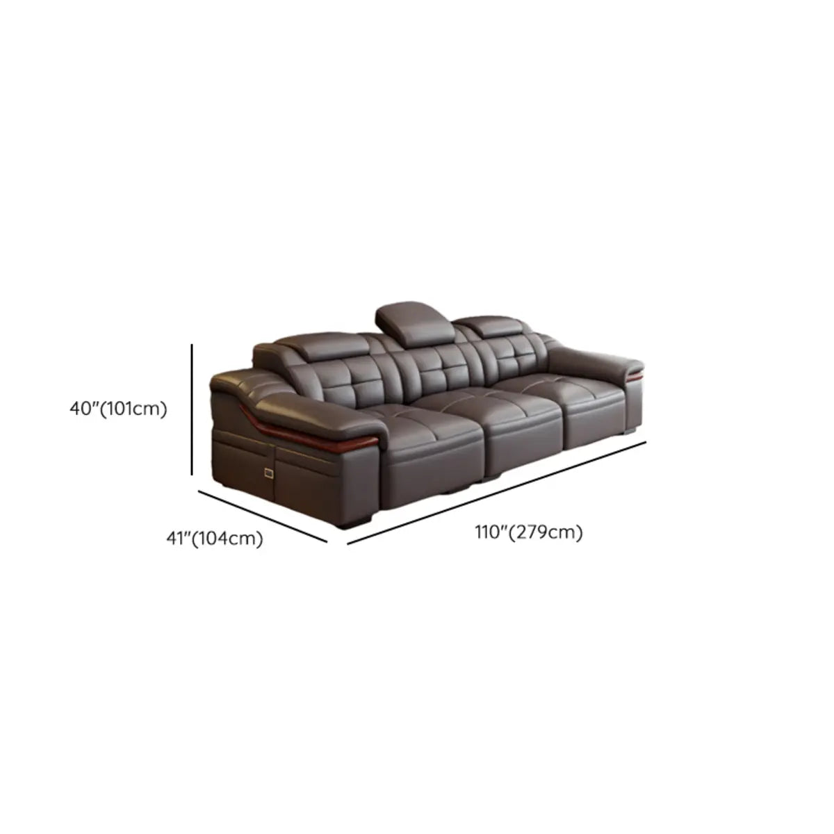 Brown Leather Wood Frame L-Shape Sectional Sofa Set 