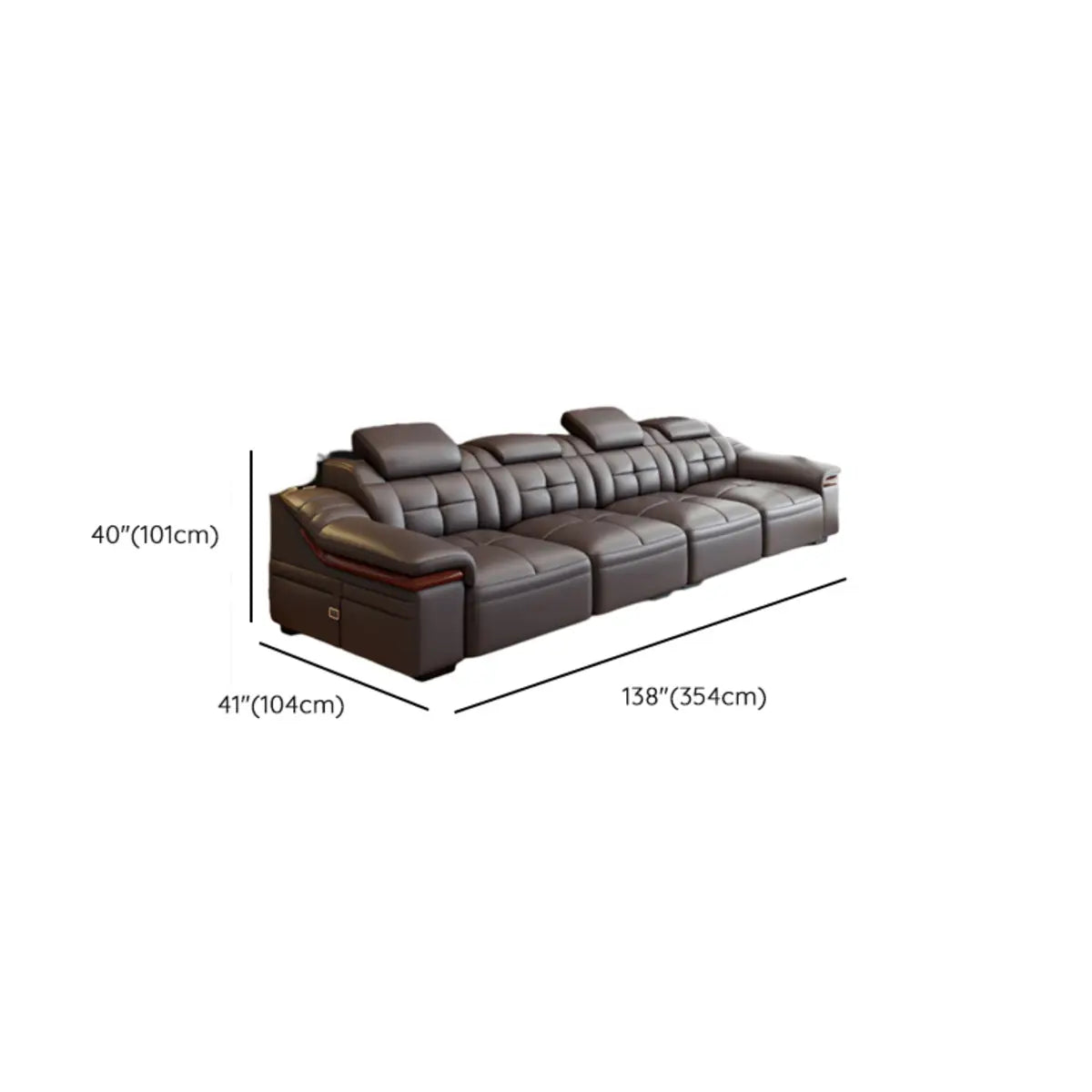 Brown Leather Wood Frame L-Shape Sectional Sofa Set Image - 12