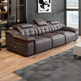 Brown Leather Wood Frame L-Shape Sectional Sofa Set Image - 7