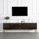 Brown Long Espresso Wood Tone Oak Cabinet TV Stand Image - 1