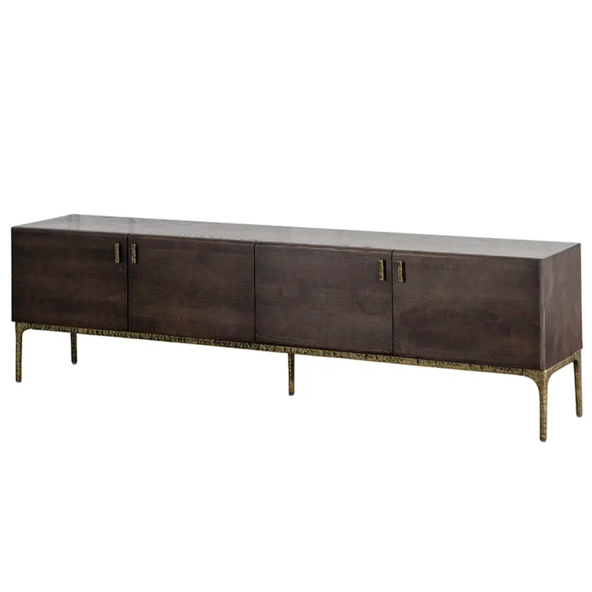 Brown Long Espresso Wood Tone Oak Cabinet TV Stand Image - 2