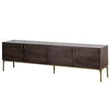 Brown Long Espresso Wood Tone Oak Cabinet TV Stand Image - 2