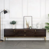 Brown Long Espresso Wood Tone Oak Cabinet TV Stand Image - 3