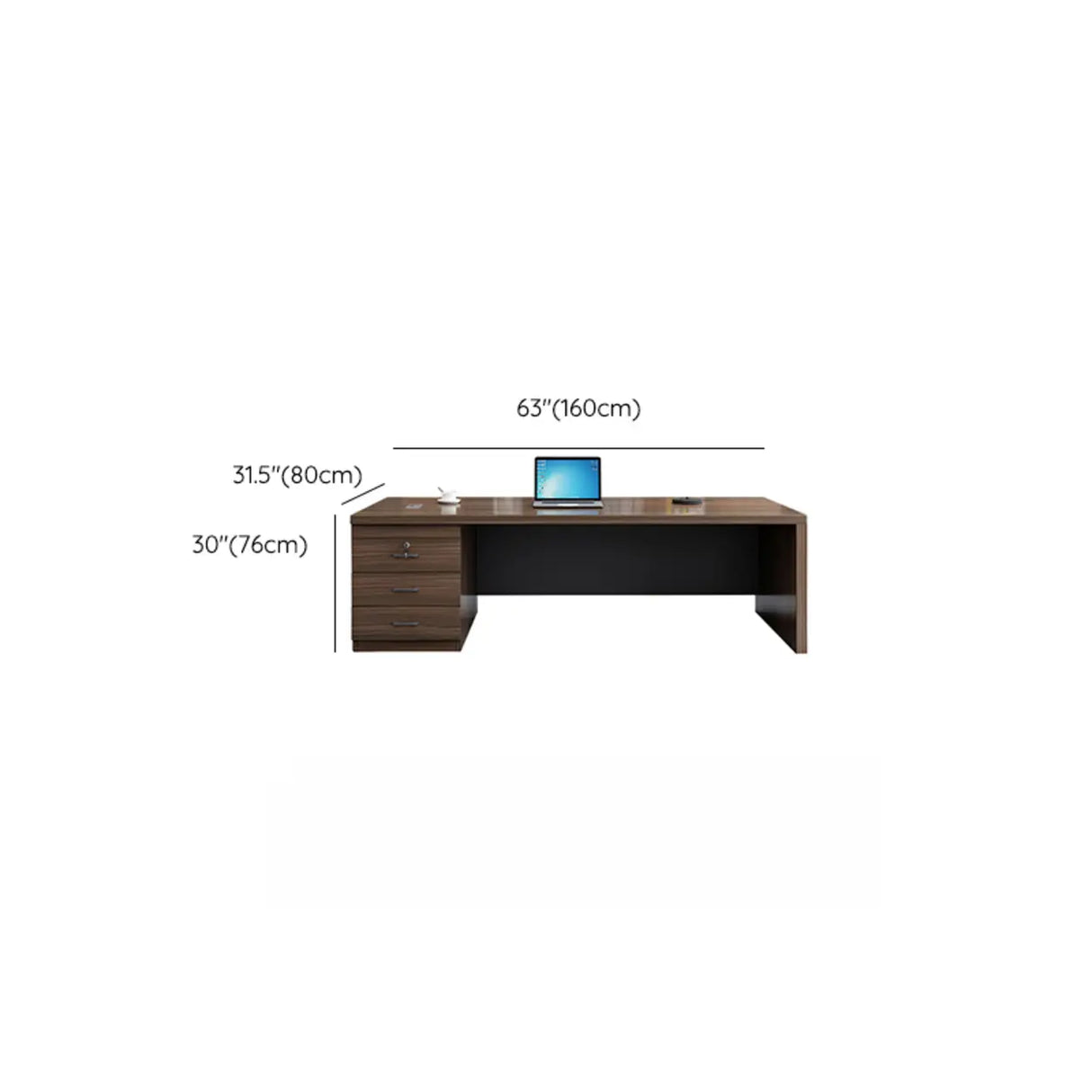 Brown Manufactured Wood Drawers Cable Computer Desk Image - 12