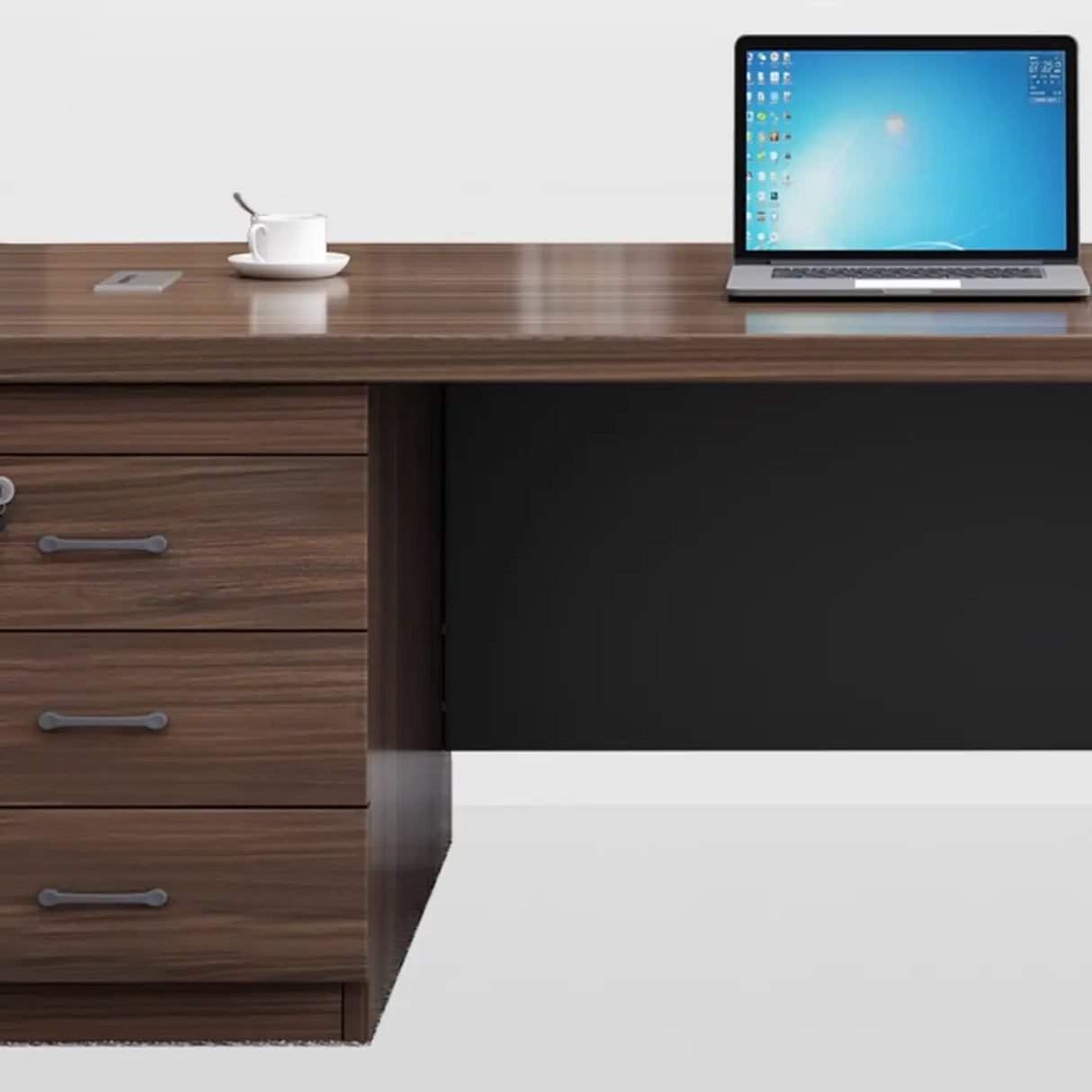 Brown Manufactured Wood Drawers Cable Computer Desk Image - 8