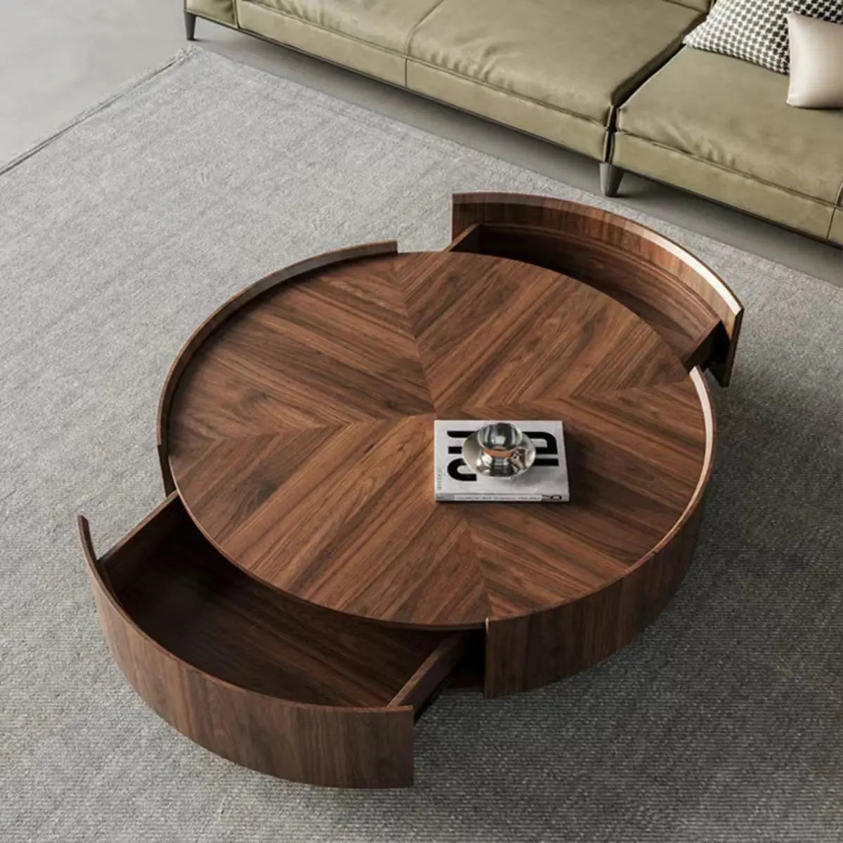 Brown Manufactured Wood Round Coffee Table with Drawers Image - 1