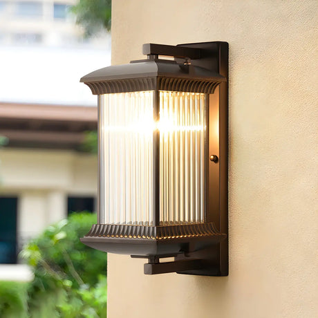 Brown Modern Box Glass Exterior LED Wall Sconces Image - 1