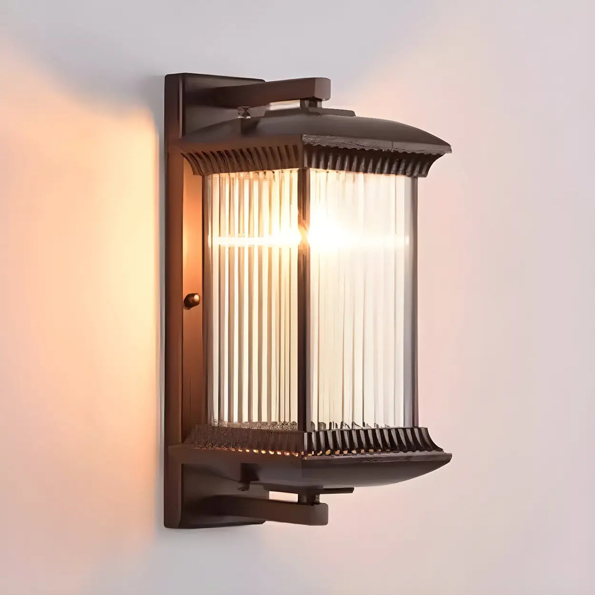 Brown Modern Box Glass Exterior LED Wall Sconces Image - 10