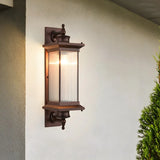 Brown Modern Box Glass Exterior LED Wall Sconces Image - 5