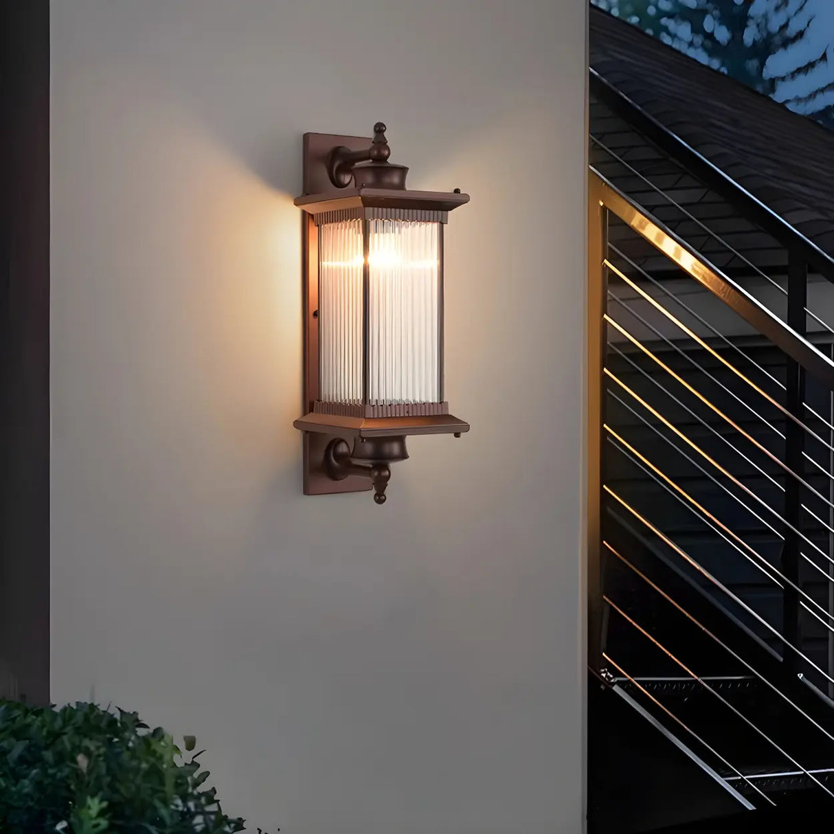 Brown Modern Box Glass Exterior LED Wall Sconces Image - 6