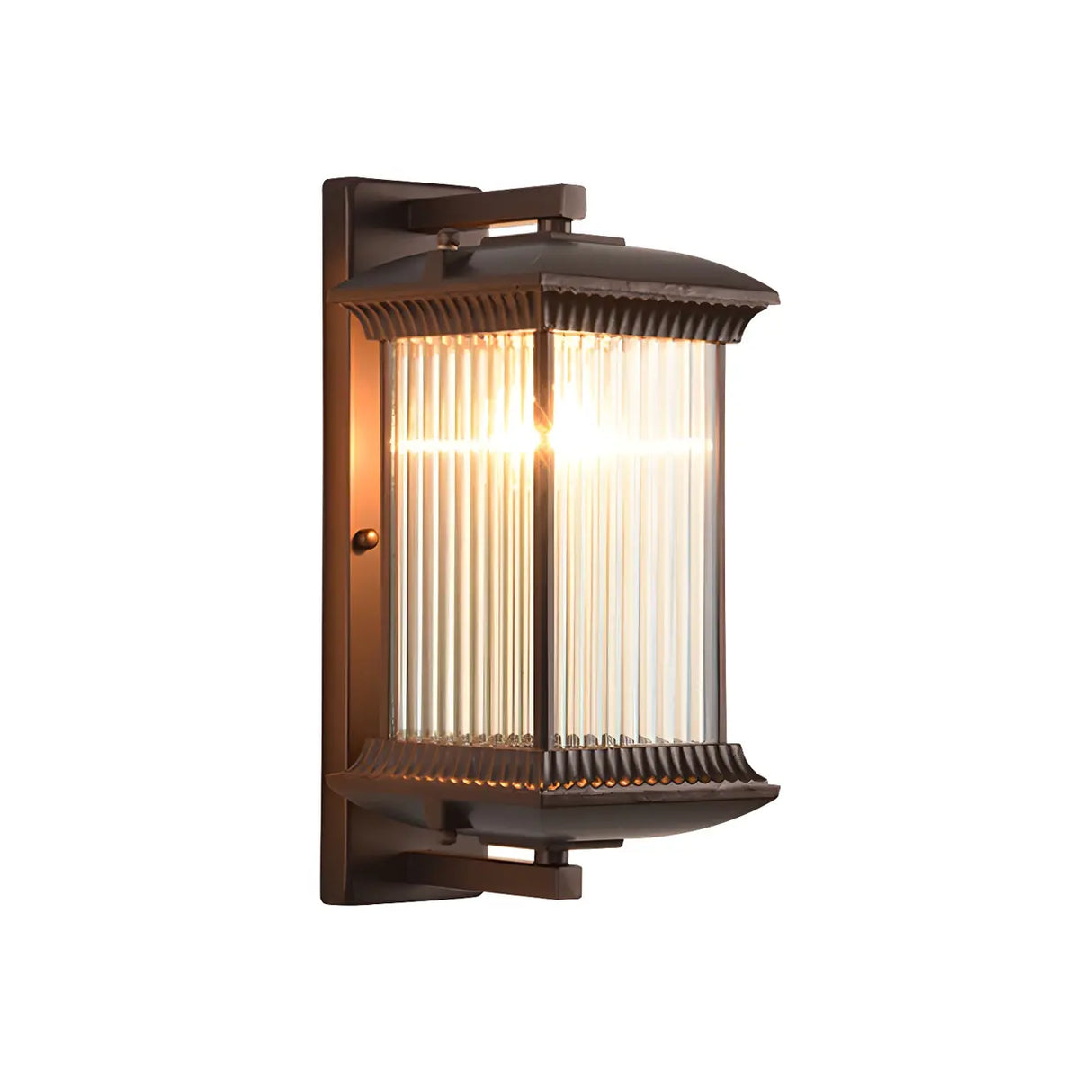 Brown Modern Box Glass Exterior LED Wall Sconces Image - 8