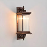 Brown Modern Box Glass Exterior LED Wall Sconces Image - 9