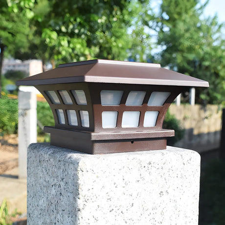 Brown Modern Square Metal Lantern Outdoor Table Lamp Image - 1