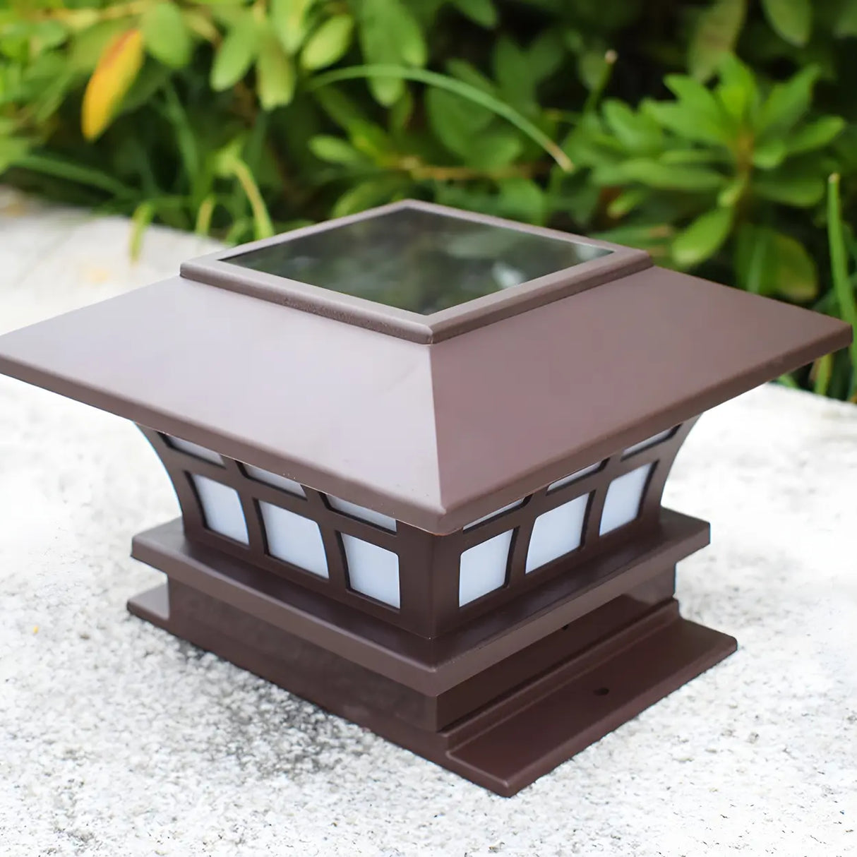 Brown Modern Square Metal Lantern Outdoor Table Lamp Image - 9