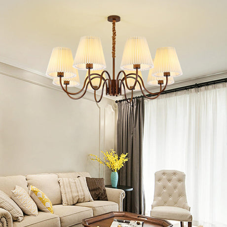 Brown Modern White Fabric Chandelier Adjustable Height Image - 2