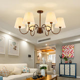 Brown Modern White Fabric Chandelier Adjustable Height Image - 3