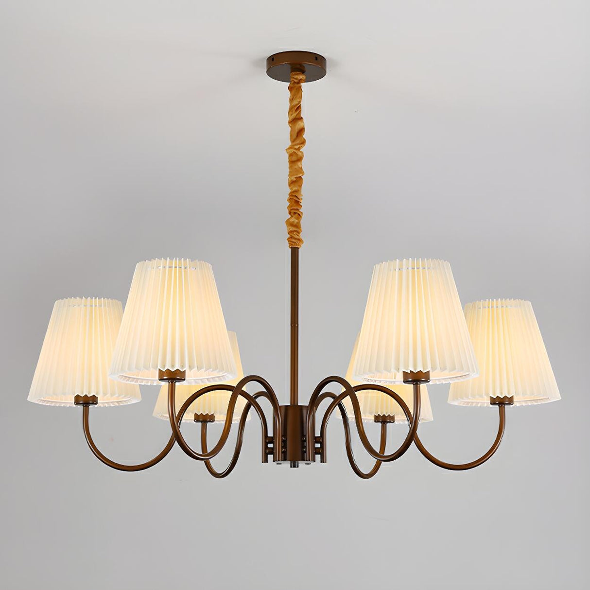 Brown Modern White Fabric Chandelier Adjustable Height Image - 8