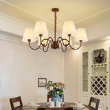 Brown Modern White Fabric Chandelier Adjustable Height Image - 9