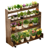 Brown Multi-Tier Wood Rolling Crate Large Plant Stand Image - 10