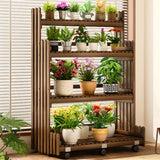 Brown Multi-Tier Wood Rolling Crate Large Plant Stand Image - 12