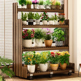 Brown Multi-Tier Wood Rolling Crate Large Plant Stand Image - 13