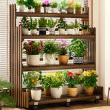 Brown Multi-Tier Wood Rolling Crate Large Plant Stand Image - 17