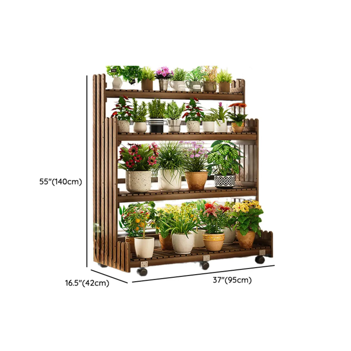 Brown Multi-Tier Wood Rolling Crate Large Plant Stand Image - 29