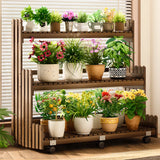 Brown Multi-Tier Wood Rolling Crate Large Plant Stand Image - 5