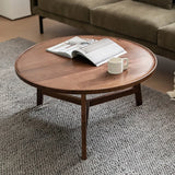 Brown Nested Round Wood Tray Top Cross Leg Coffee Table Image - 2