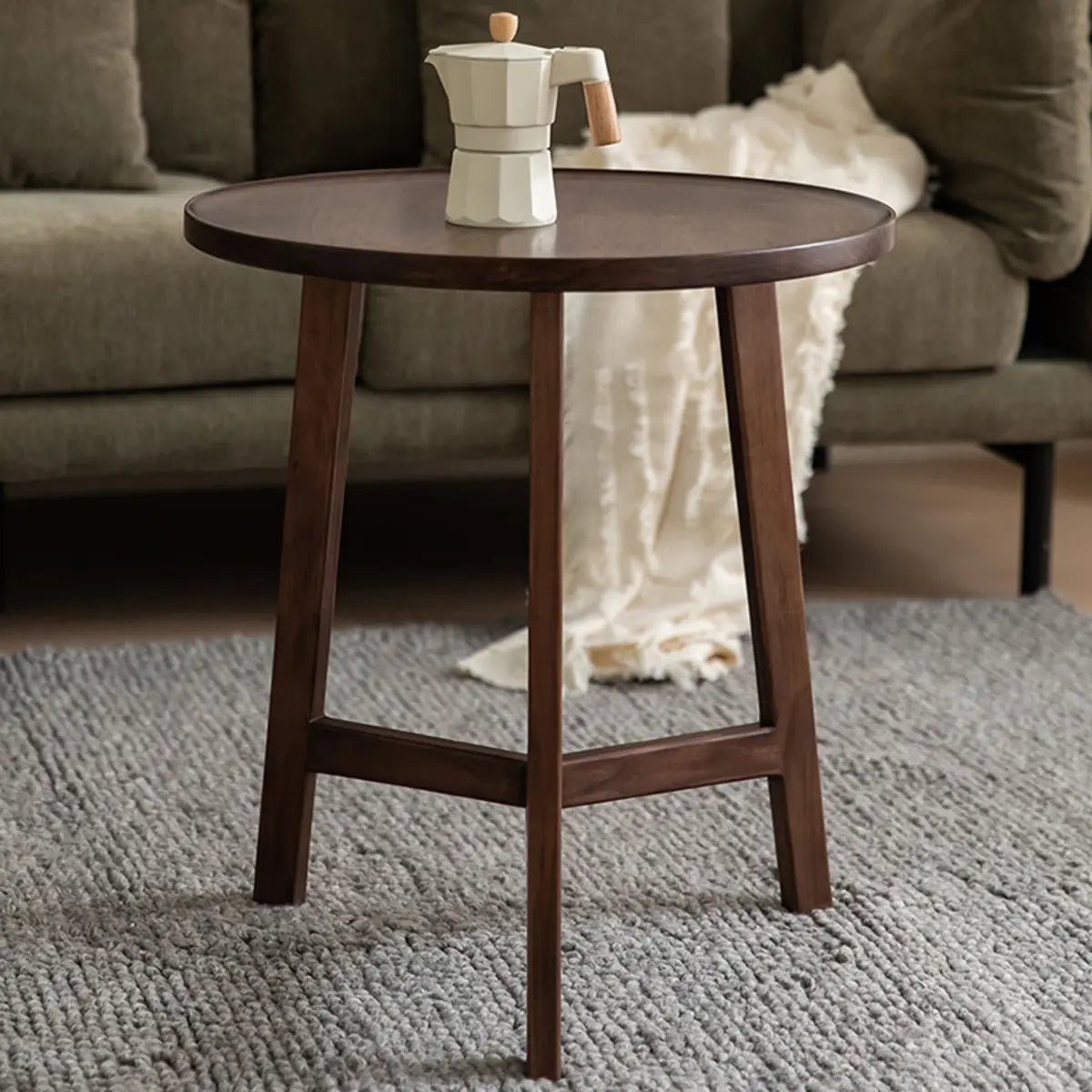 Brown Nested Round Wood Tray Top Cross Leg Coffee Table Image - 3